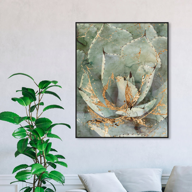 " Golden Succulent " by Oliver Gal, Black Framed, 17" H x 20" W