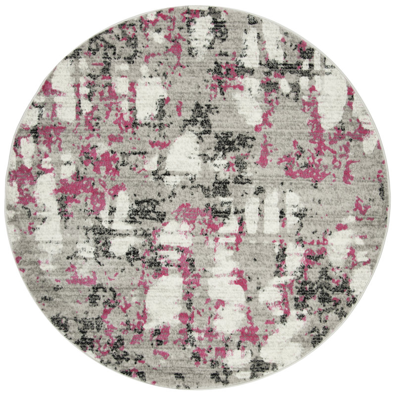 Tapis à motif abstrait gris / rose Strasser, Rond 8 pi