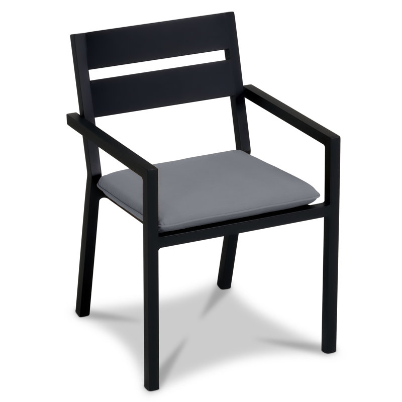 Fauteuil de salle à manger d'extérieur en aluminium avec coussin Vivant, Toile gris anthracite Sunbrella®, Noir