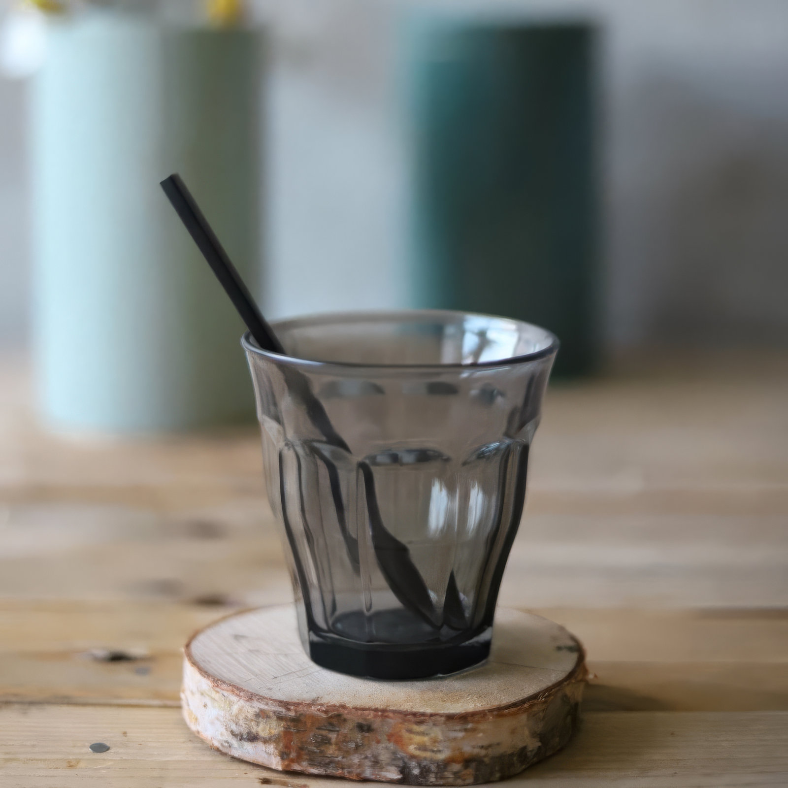 Picardie Ribbed Drinking Glass, Gray, 10.38 oz.