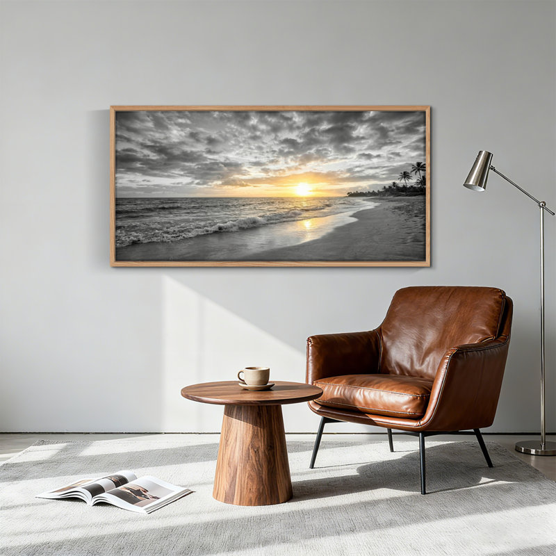 Tableau encadré sur toile représentant un coucher de soleil sur la plage (1 pièce), 147 x 71 cm, 58 po x 28 po