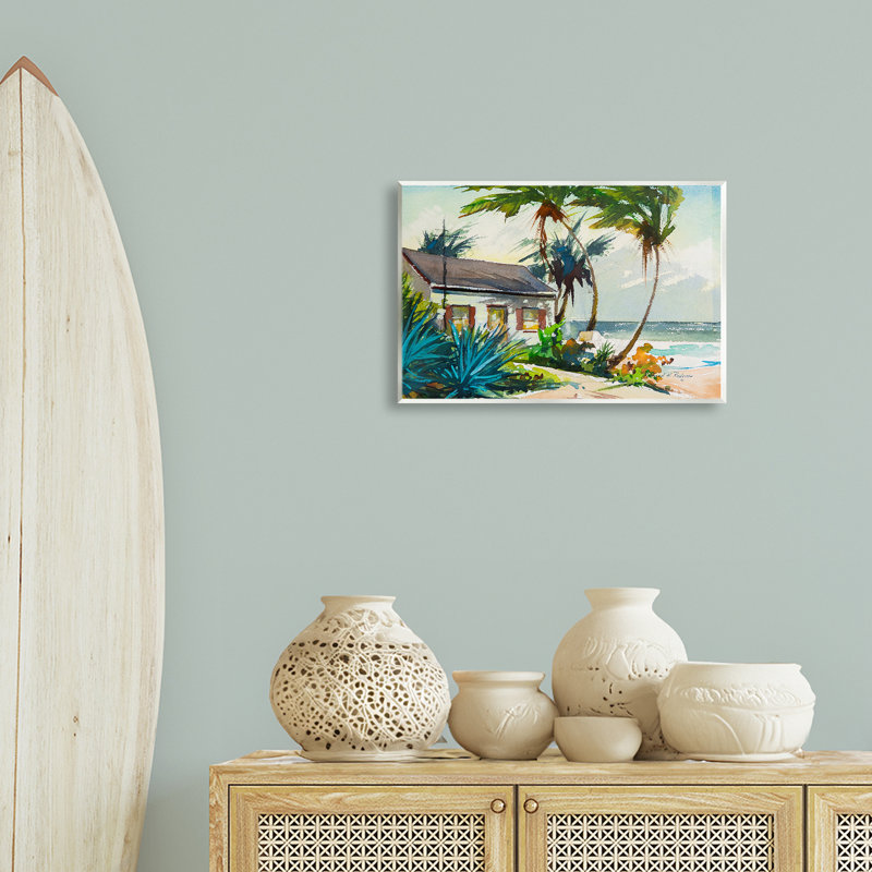 "Windswept Palms Cottage", art mural sur bois par Richard H. Rodgers, H 13 po x l 19 po