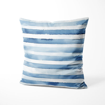 Striped Cushion - Modern Blue And White Moonlit Stripes Printed Throw Pillow