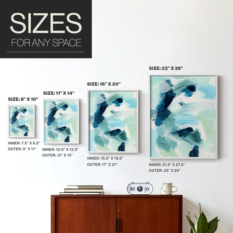 «Teal Composition I», reproduction encadrée - bois massif, Blanc, H 20 po x l 16 po