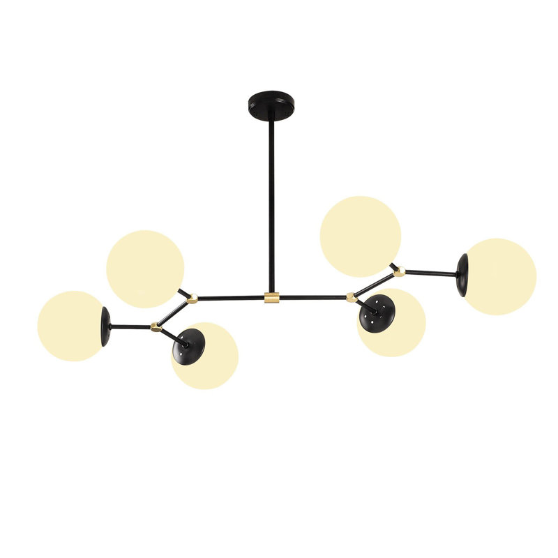 Modern Scandinavian Chandelier, Black Iron Body, 39.4 x 22.8 x 18.9 inches | 6 x E27 Socket (Max 40W), Includes Setup Instructions | Elegant Glass Cap, Perfect for Dining Room & Living Spaces