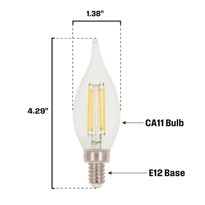 Ampoule à DEL à filament variable CA11 de 4,5 watts (équivalent à 60 watts) Westinghouse Lighting, base candélabre, paquet de 6