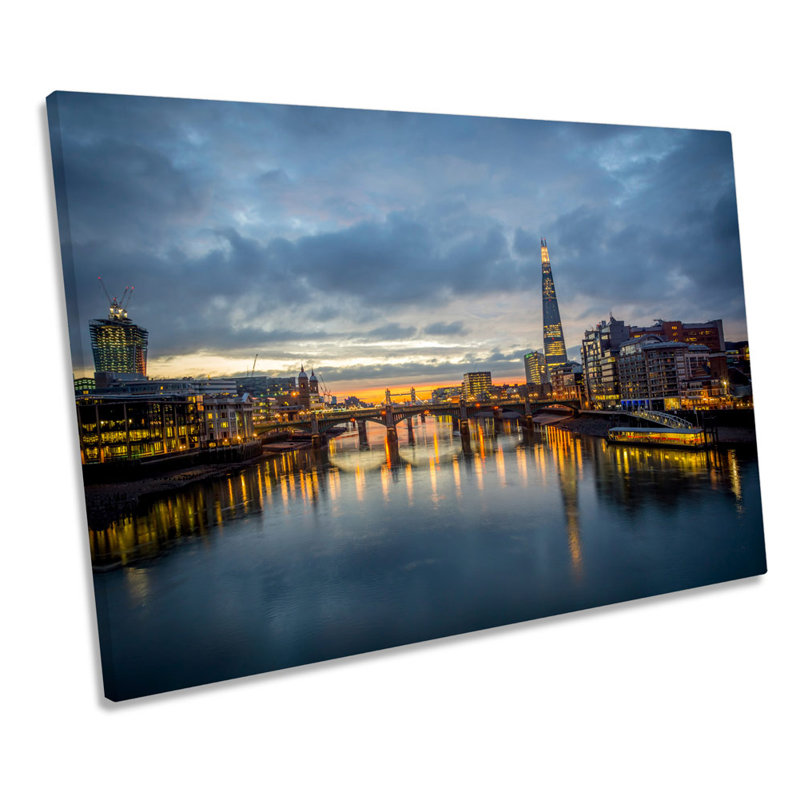 London City Skyline The Shard Sunset - Wrapped Canvas Print, 50.8cm H x 76.2cm W x 2cm D