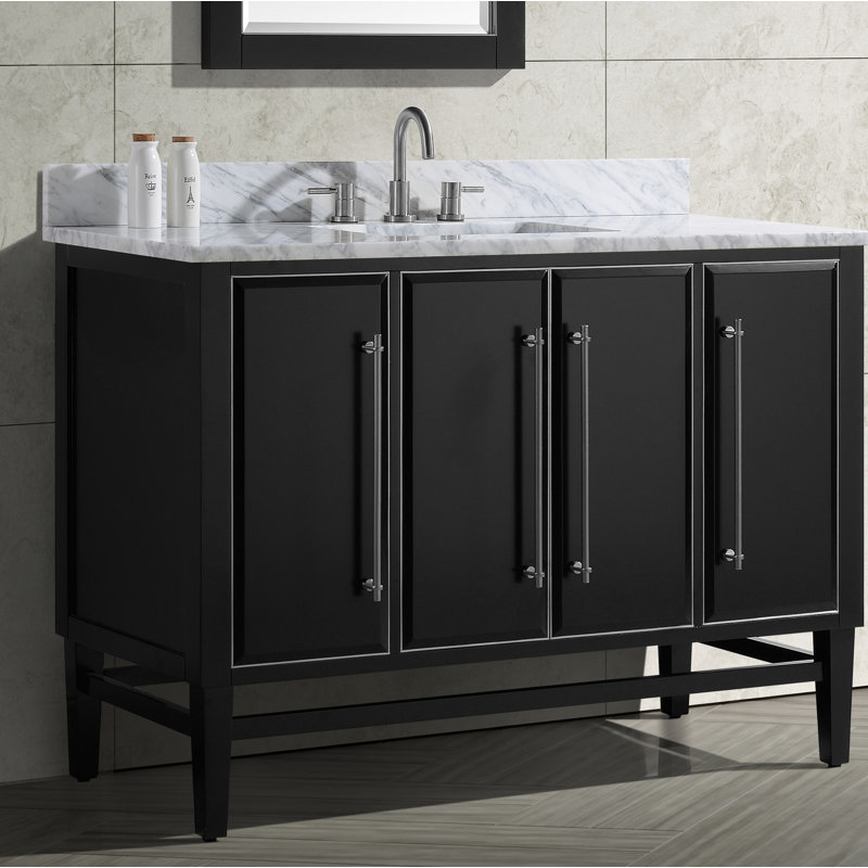 Mason 48" Single Bathroom Vanity with Carrara Marble Top, Matte Gold, Carrara White, Black