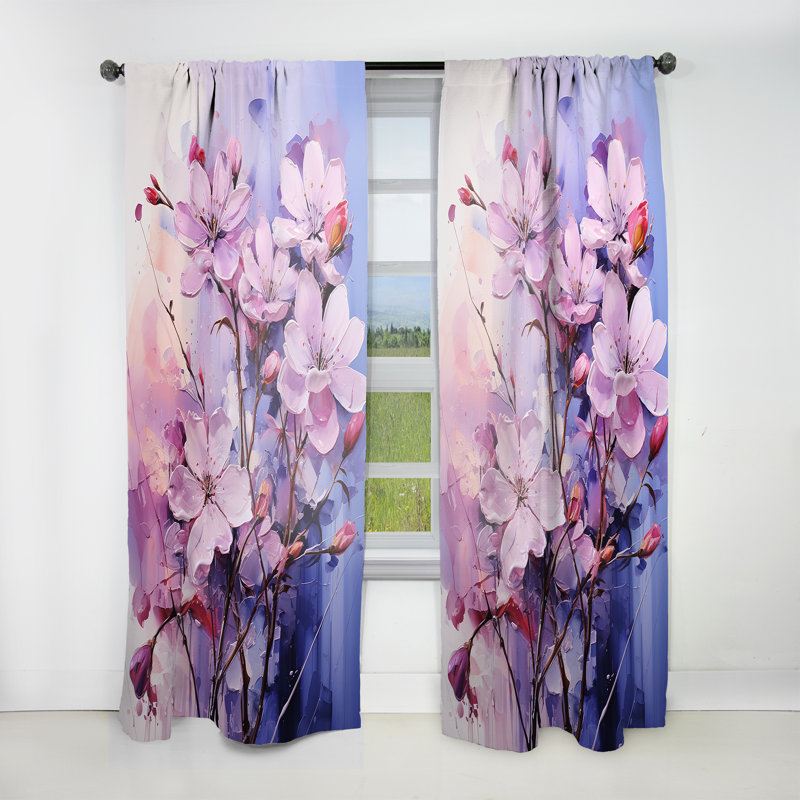 Kezzia - Rideau obscurcissant floral lilas - 1 panneau, L 52 po x L 95 po