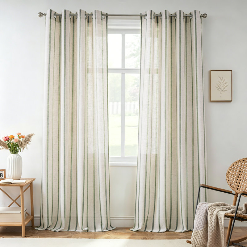 Rideau en mélange de lin Jeanenia, Vert Loden, L 52 po x L 84 po