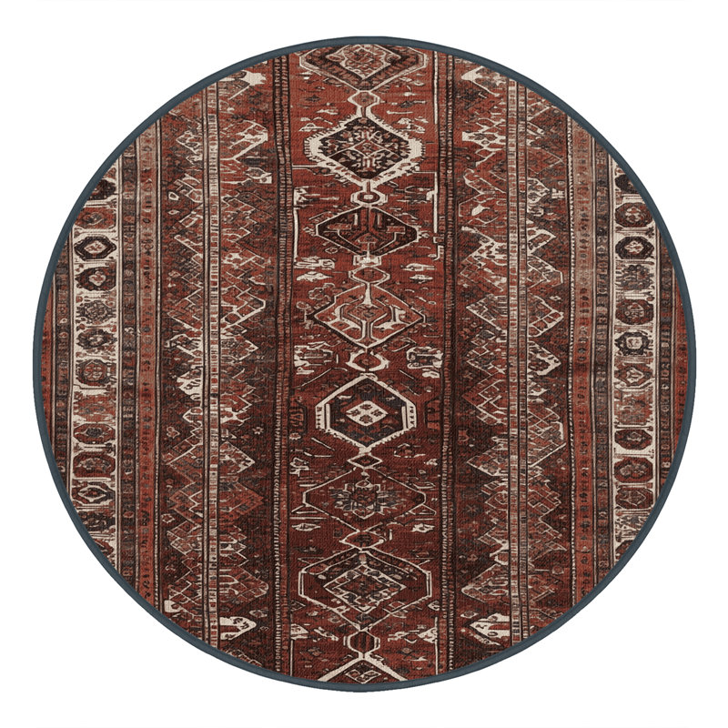 Tapis persan noir lavable à la machine, Rond 7 pi