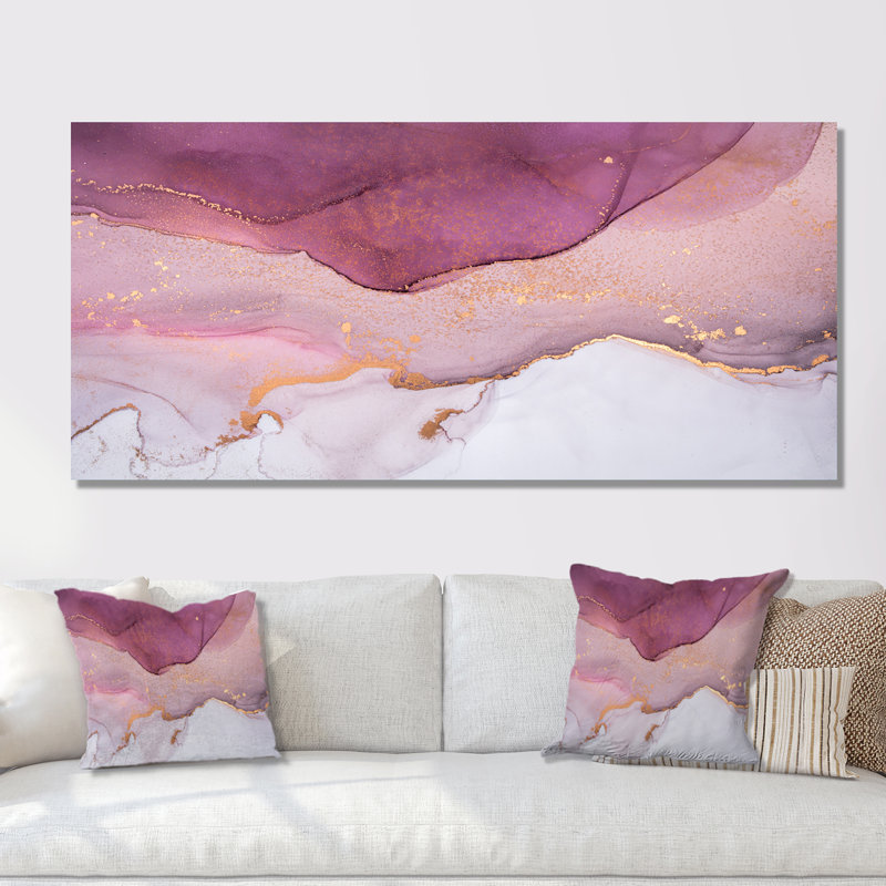 Rose et ondulations de marbre doré - impression sur toile, H 8 po x l 12 po x P 1 po, Toile tendue
