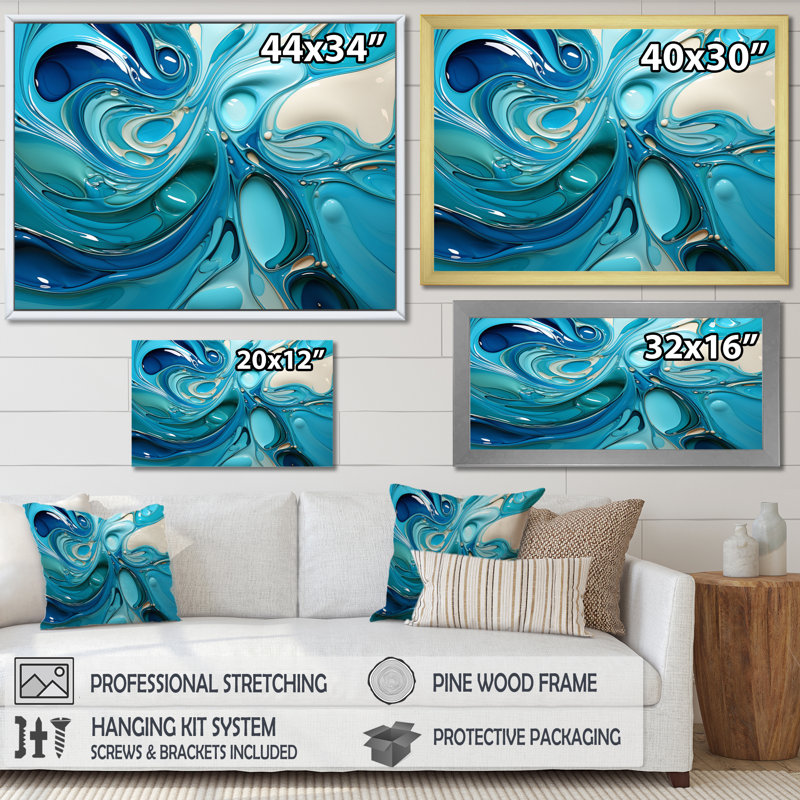 «Blue Fluid Grind II», art abstrait en marbre, H 34 po x l 44 po x P 1,5 po, Cadre flottant doré