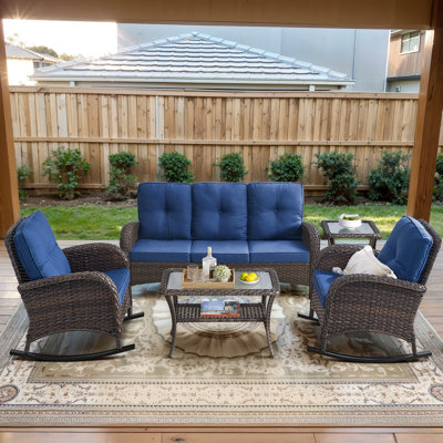 Gaetanino 5-Person Outdoor Wicker Sofa Seating Group With Cushions
