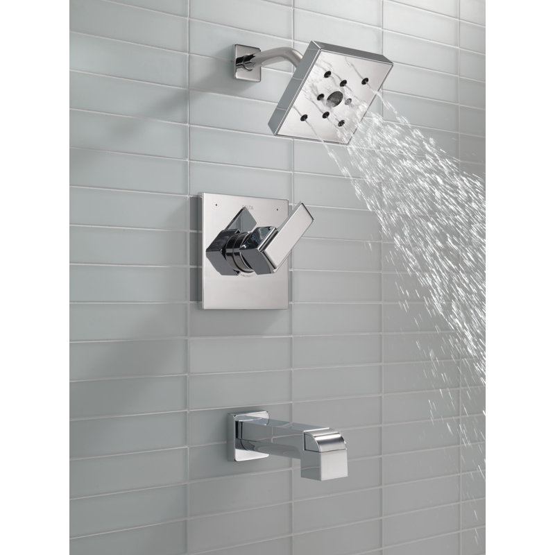 Ensemble de garniture de baignoire et douche à fonction unique Ara 14 Series avec pomme de douche à jet simple H2Okinetic, chrome (valve non incluse)
