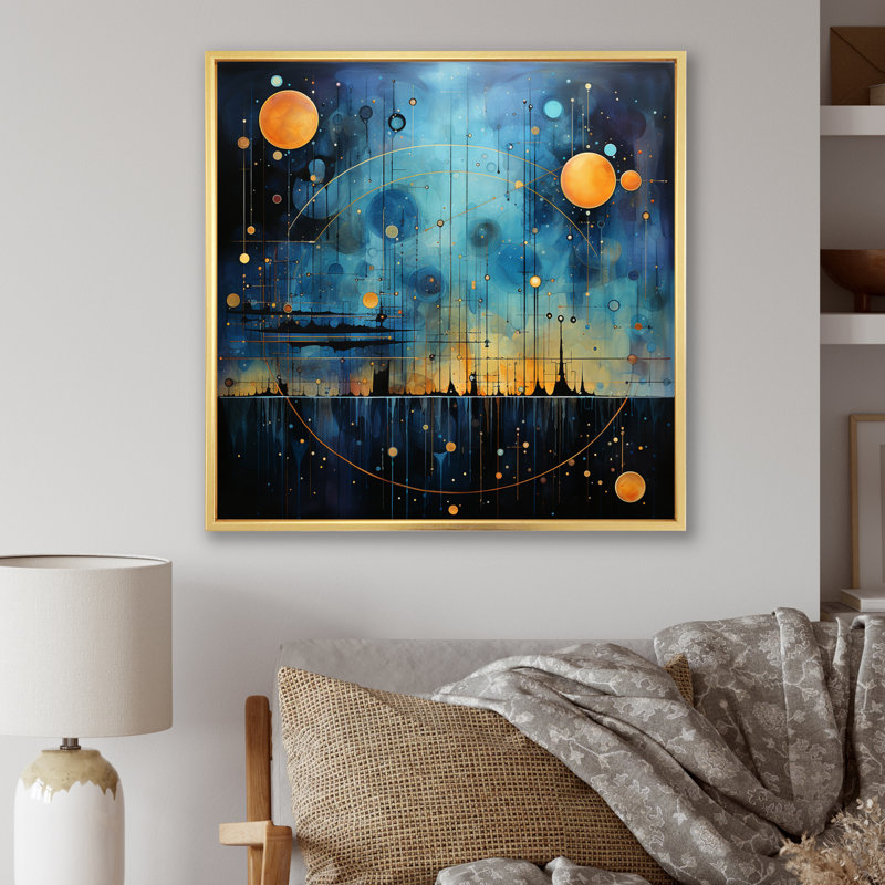 Astrologie alignement céleste sur toile, Cadre flottant doré, H 24 po x l 24 po x P 1 po