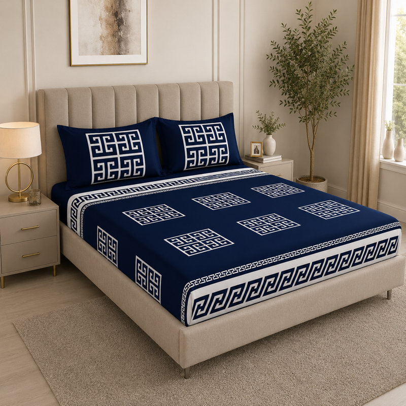Greek Design Microfiber Bedding Set – Soft, Wrinkle-Resistant & Breathable – Includes Duvet Cover, Fitted Sheet & Pillowcases