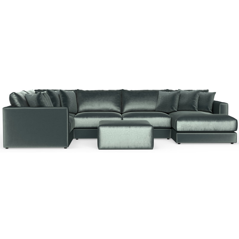 Canapé modulaire 5 pièces et 1 repose-pieds inclus Nyrie Nyrie, Polyester vert, Accoudoir à gauche (vu de face)