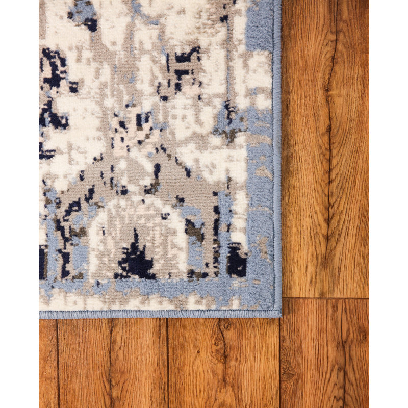 Tapis floral bleu / blanc, Rectangle 2 pi x 4 pi