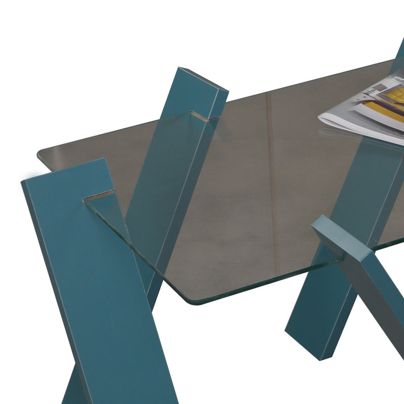 Table basse moderne, 36,2 x 16,1 x 24,0 pouces | 100% panneau de particules enduit de mélamine, épaisseur: 0,7 pouce | Plateau en verre dépoli de 0,2 po d'épaisseur | Conception élégante et fonctionnelle pour le salon, décoration intérieure contem