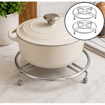 Sous-table rond en métal chromé de 7,3 po pour protection contre la chaleur des comptoirs et des casseroles, paquet de 2