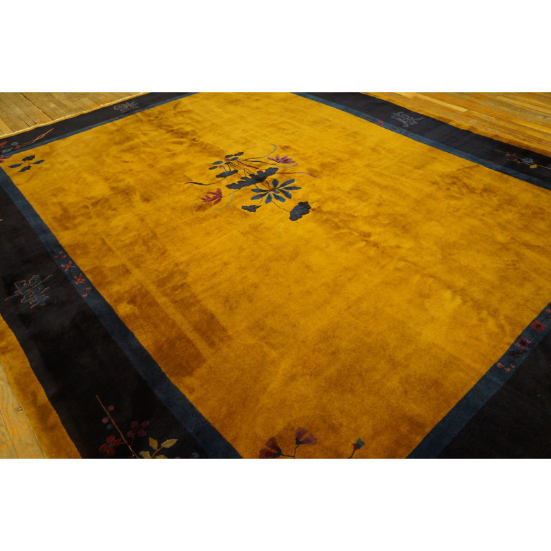 Antique Art Deco Room Size Wool Blue Navy, Gold Rug