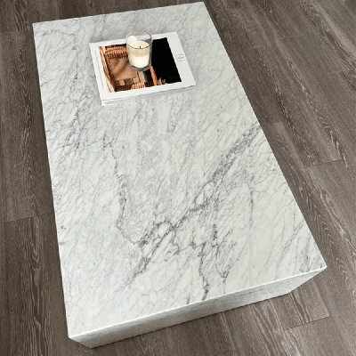 Genuine Marble Block Coffee Table - Carrara Marble, 54" Extra Large