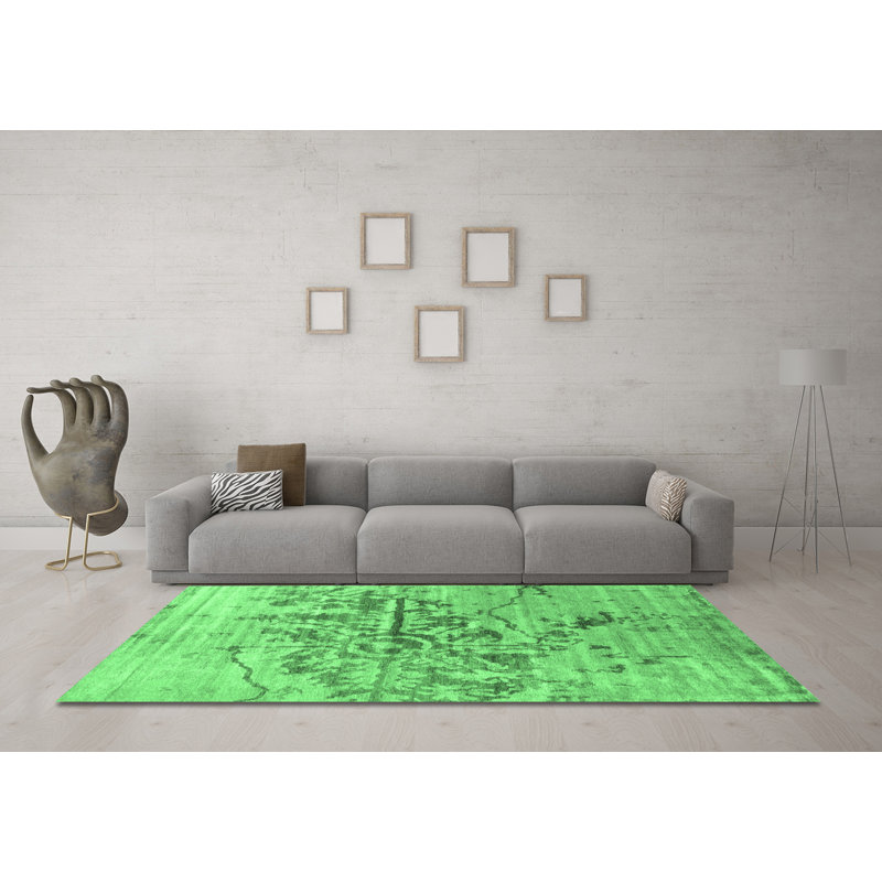 Tapis contemporains vert émeraude lavable à la machine 1808, Rond 8 pi