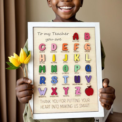 Tapis de sol, cadeau personnalisé pour remercier un enseignant, panneau alphabet personnalisé, message de motivation pour les enseignants : « Merci de vous investir autant pour nous inspirer. »
