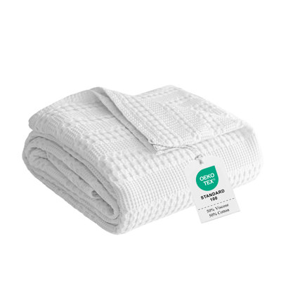Jeté de lit en coton et viscose tissés gaufrés