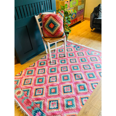 Ruhl Rectangle Geometric Wool Hand Woven Kilim Indoor / Outdoor
