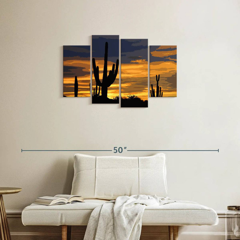 Cactus Sunset Illustration I, 22" H x 36" W