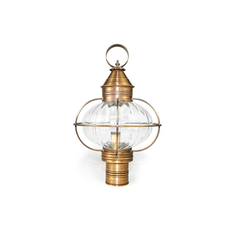Onion 1 -Light Outdoor Post Lantern , Antique Brass, Optic