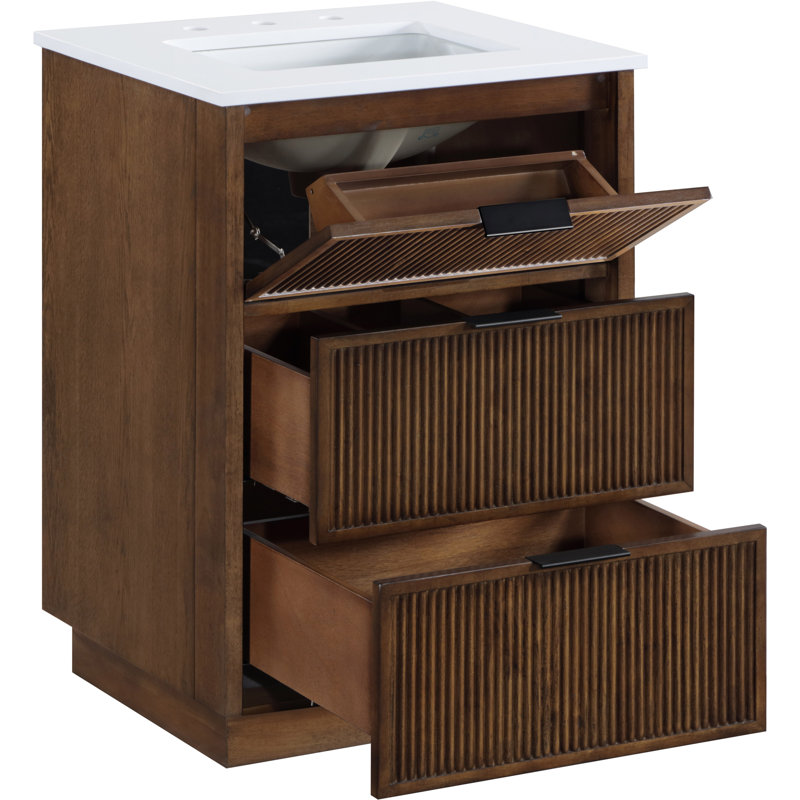 Meuble-lavabo en pierre reconstituée brune et en bois massif de 24 po Willard, Brun, 24"