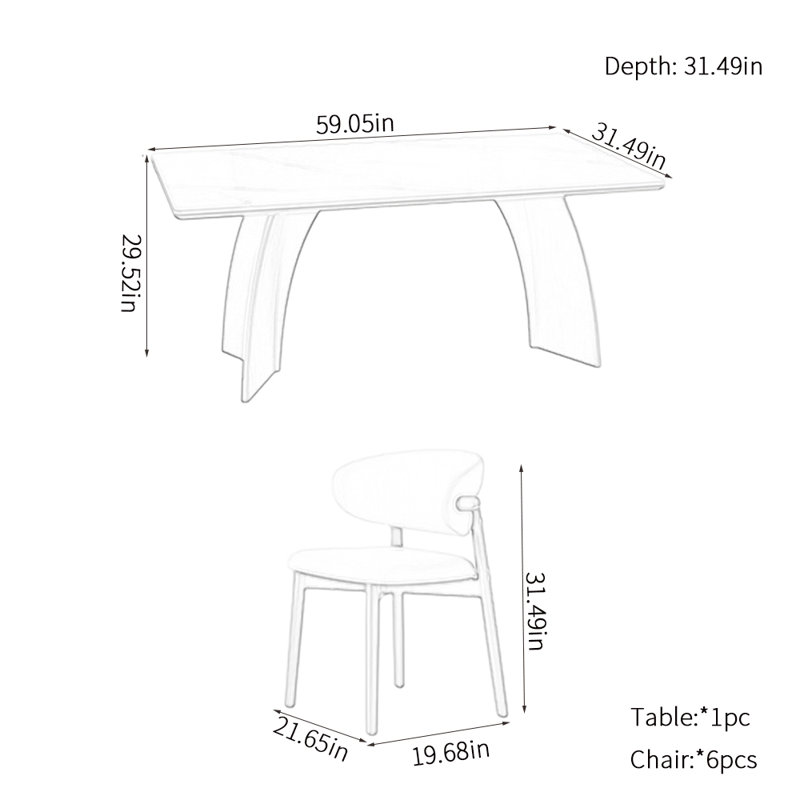 Rectangular Rock plate Dining Table sets, 29.52"H x 59.05"L x 31.49"W