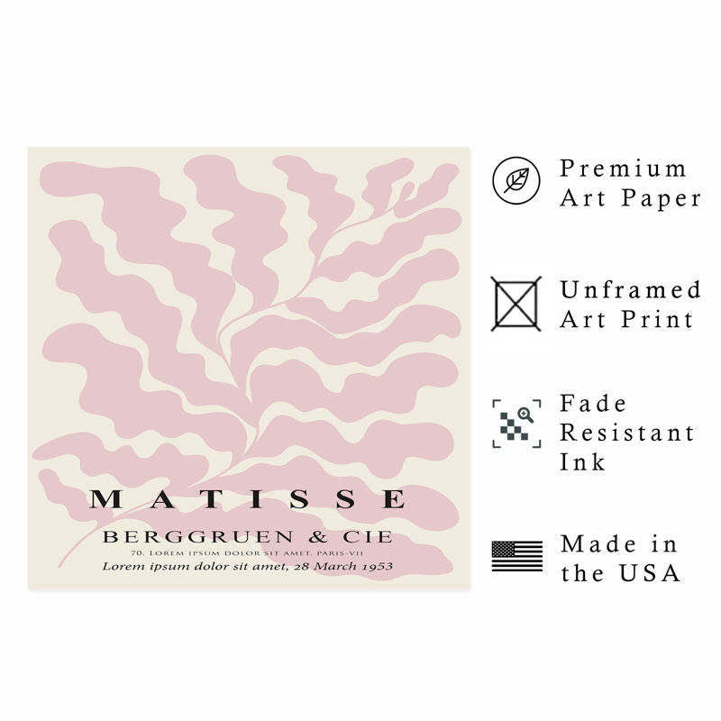 «Botanical Henri Matisse», reproduction d'art bohémienne bohémienne rose sans cadre, H 20 po x l 20 po