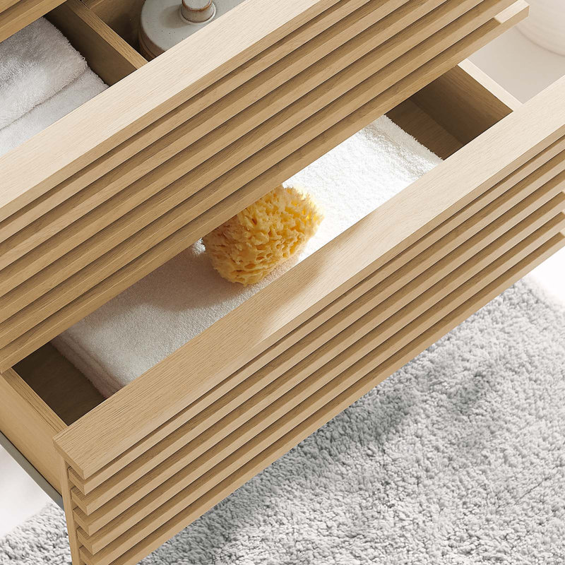 Oak 24" Wall-Mount Single Bathroom Vanity with Slatted Design