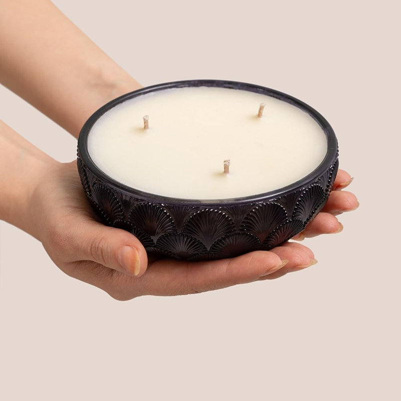 Bougie parfumée en pot avec support en verre, Noir