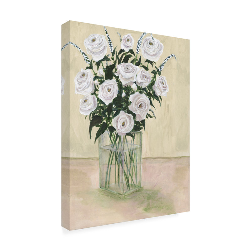 Roses pâles sur toile, H 19 po x l 14 po x P 2 po