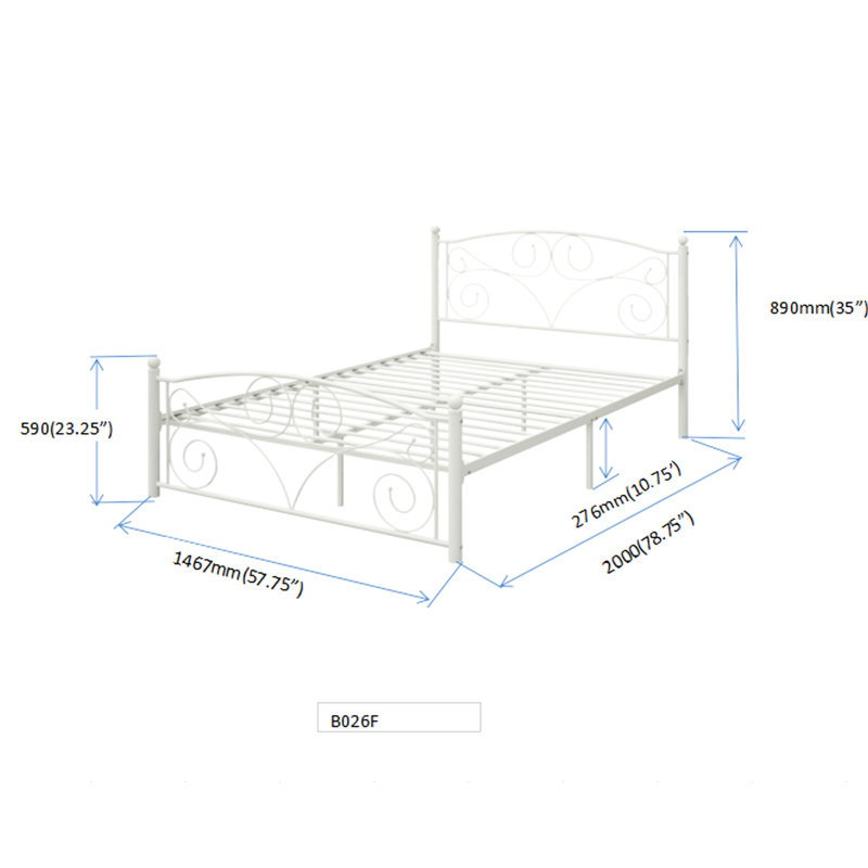 Structure de lit double en métal - blanc, style moderne, fabriquée pour la durabilité, silencieuse et silencieuse, facile à assembler, sans sommier tapissier, s'adapte à un matelas de 8 pouces et plus, capacité de poids maximale de 600 lb