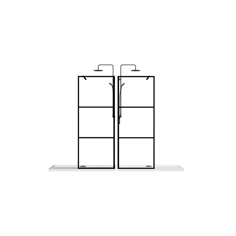 34" Shower Screen Door Walk-In Wet-Room, Black, 3-Panel Style