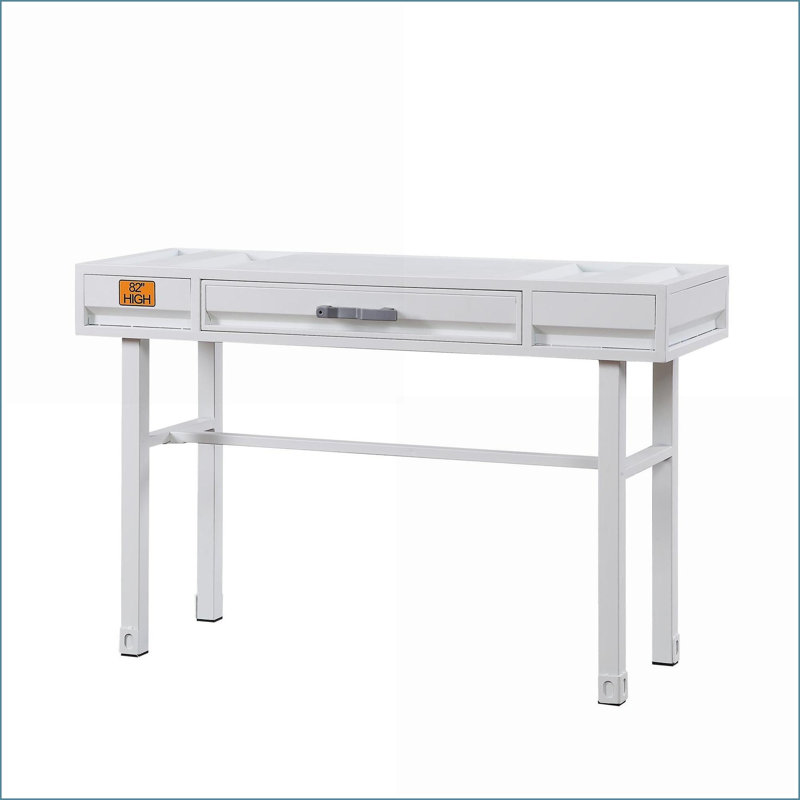 Modern Industrial White Metal Vanity Desk with Drawer Storage | White | Metal, White