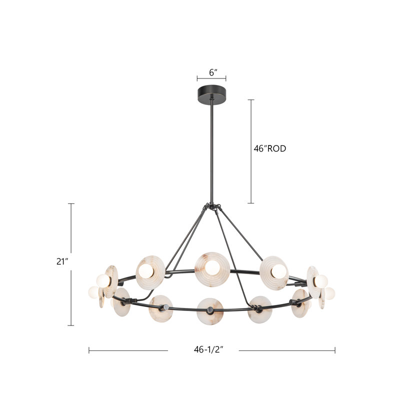 Dahlia 12 - Light LED Chandelier, Vintage Brass