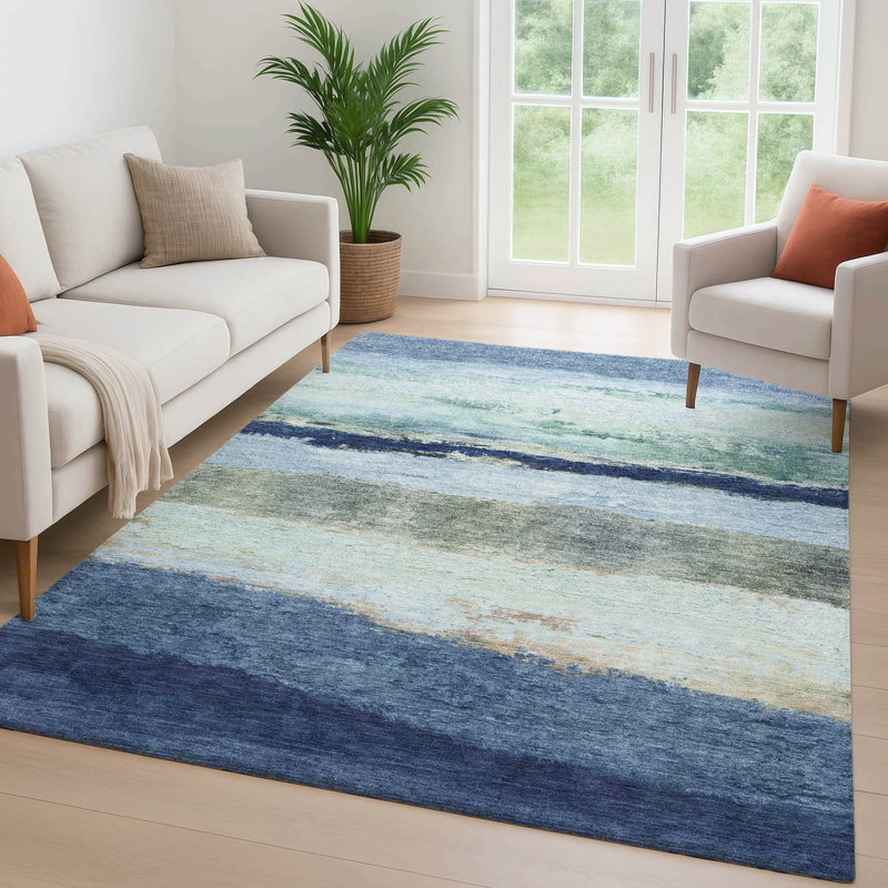 Premium Machine Washable Mayfield Striped Rug, Denim, 8' x 10'
