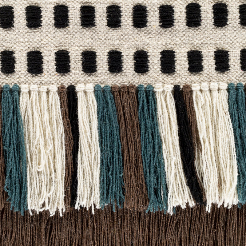 Suspension murale en tissu mélangé avec tige Maride, Brun / beige clair / noir / bleu sarcelle foncé /