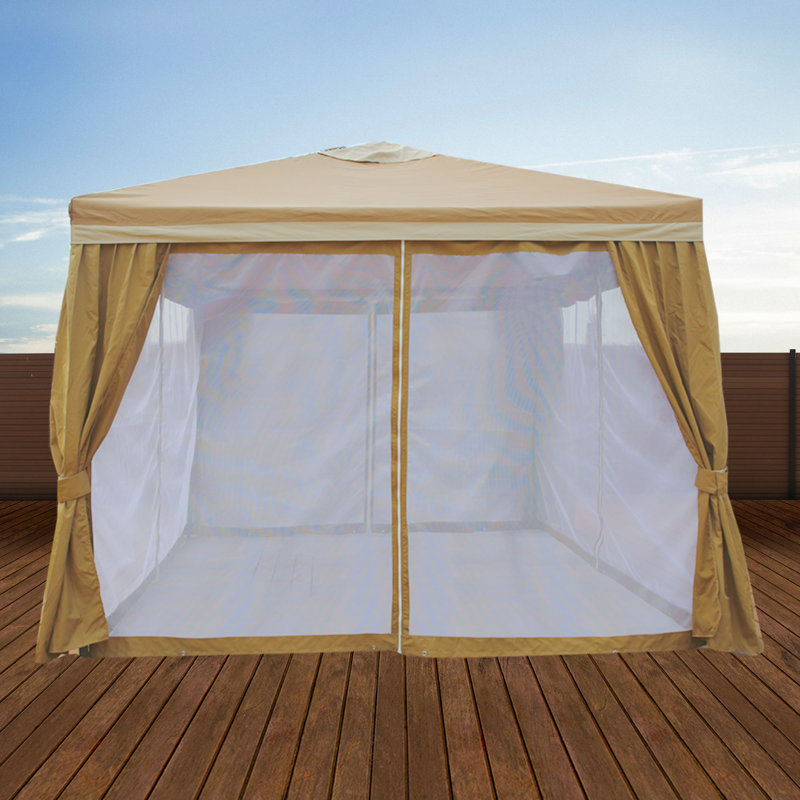 Gazebo de patio en acier de 10 pieds de largeur x 10 pieds de profondeur, Brun clair