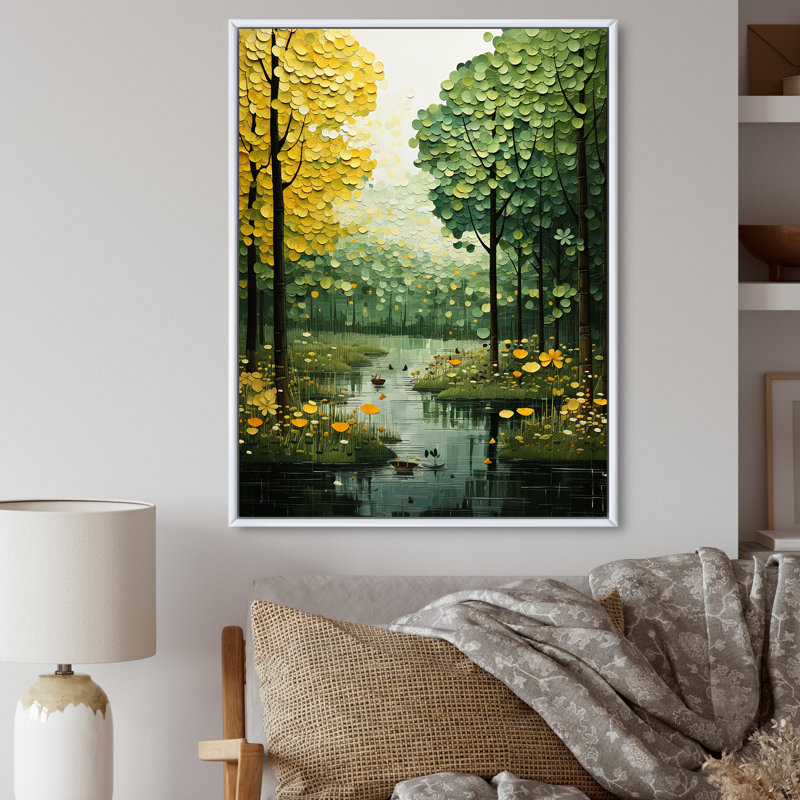 «Green Green Trees», art mural sur toile Cottage, H 44 po x l 34 po x P 1,5 po, Cadre flottant blanc