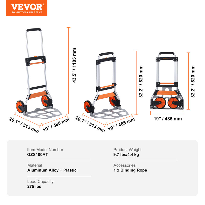 275 lb Chariot à main capacité pliable