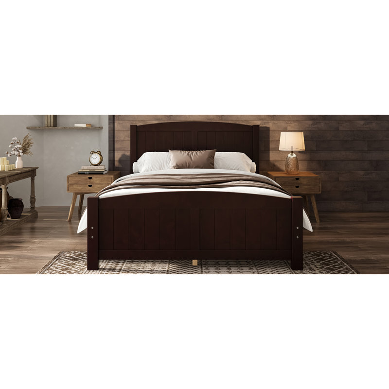 Lit plateforme double, lit plateforme en bois massif avec lattes de soutien et structure solide, aucun sommier nécessaire, espresso