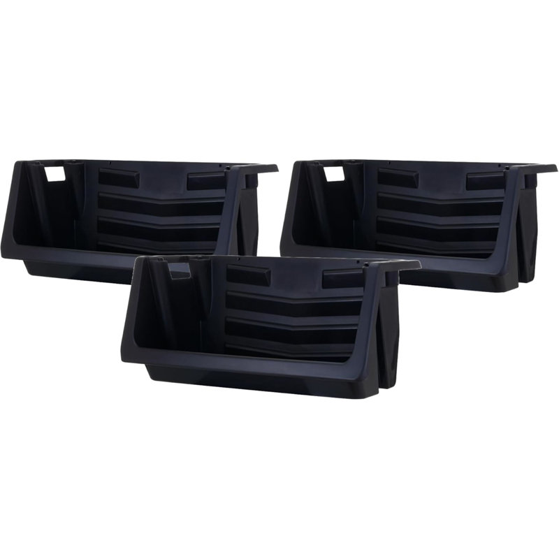 Mighty Tuff Heavy Duty Nesting Stack Bins, 3 Pack, Holds Up To 100 lbs, Black